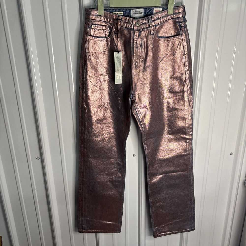 River Island Stove Pipe Straight Pink Metallic Jeans Size US6 NWT